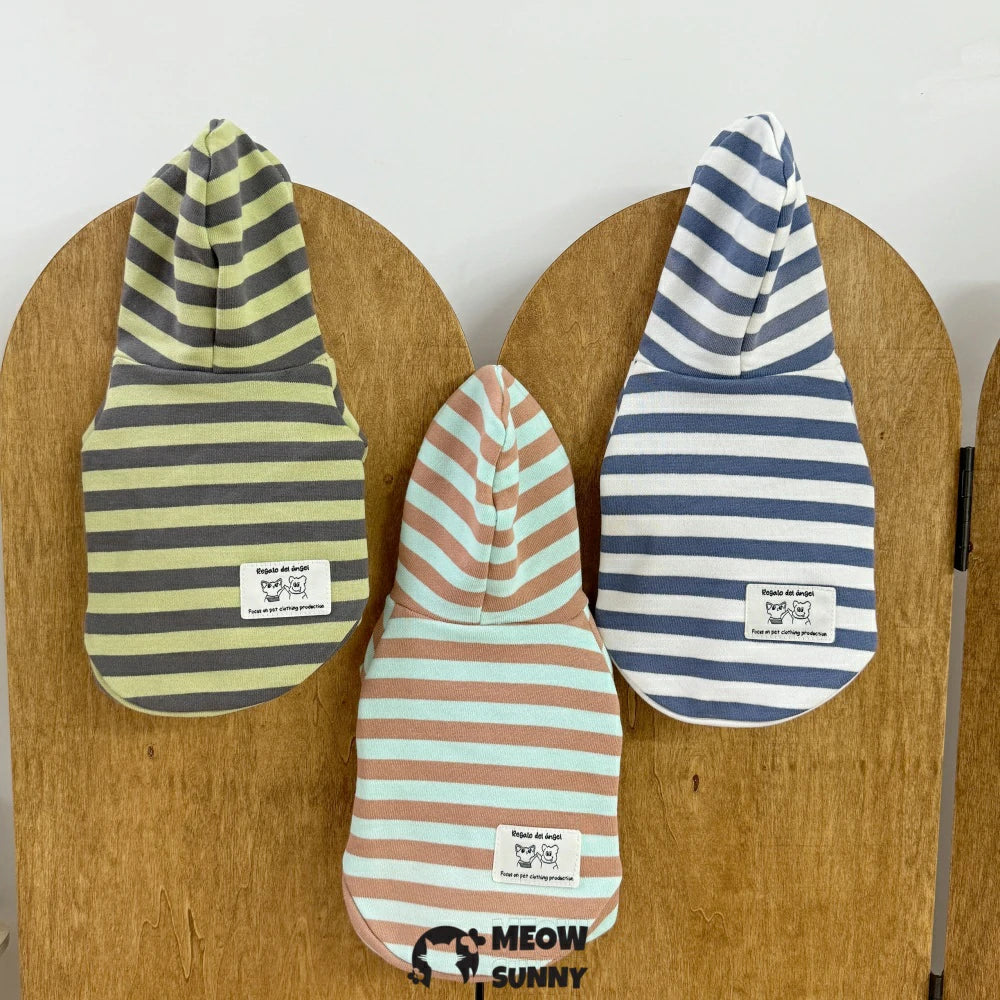 Devon cat clothes spring and autumn pure cotton striped hooded sweatshirt