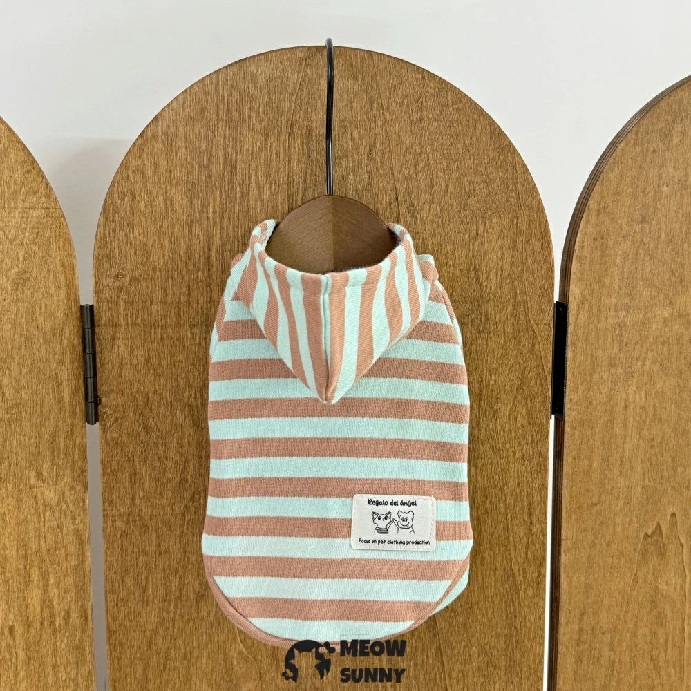 Devon cat clothes spring and autumn pure cotton striped hooded sweatshirt