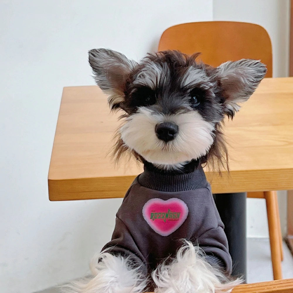 Dog Autumn and Winter Round Neck Gray Heart Plush Cotton Warm Sweatshirt