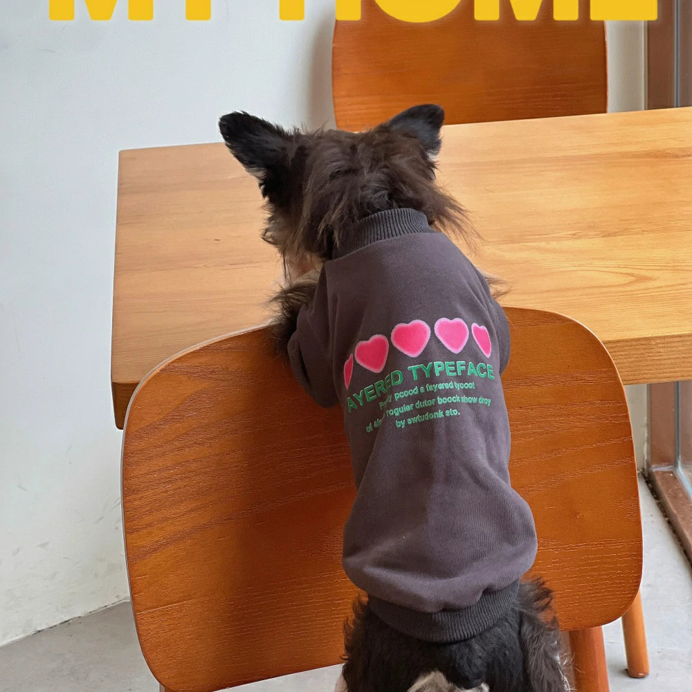 Dog Autumn and Winter Round Neck Gray Heart Plush Cotton Warm Sweatshirt