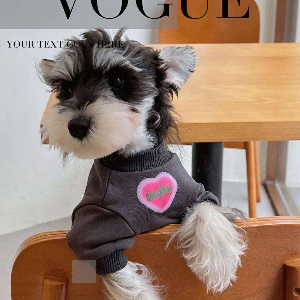 Dog Autumn and Winter Round Neck Gray Heart Plush Cotton Warm Sweatshirt