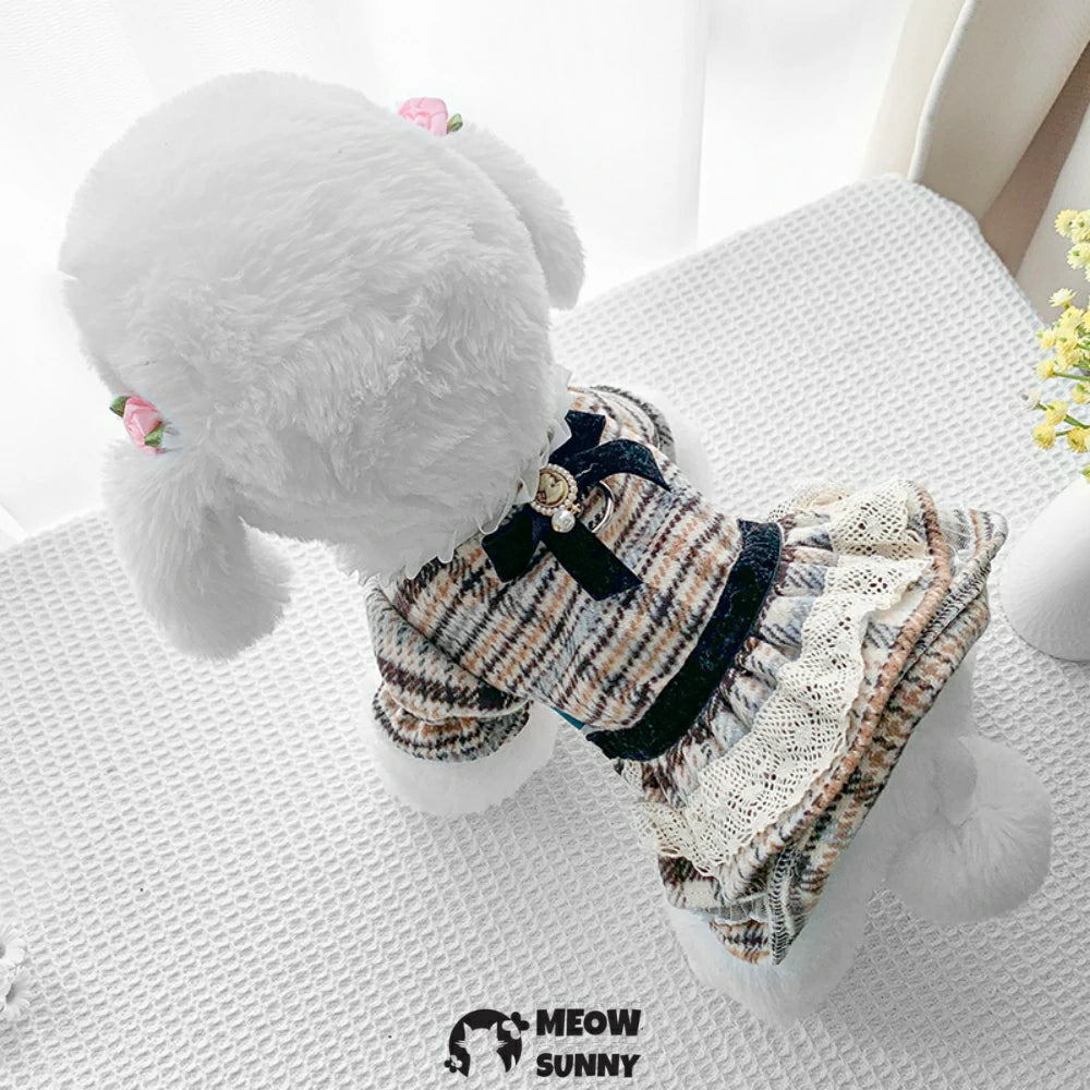 Dog Chanel style clothes puppy princess autumn and winter skirt