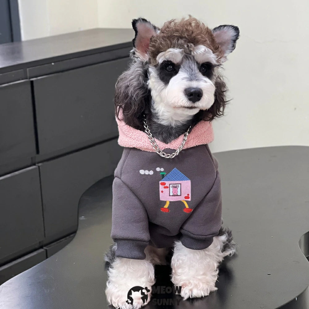 Dog Clothes Autumn/Winter Plush Cotton Gray Sweatshirt