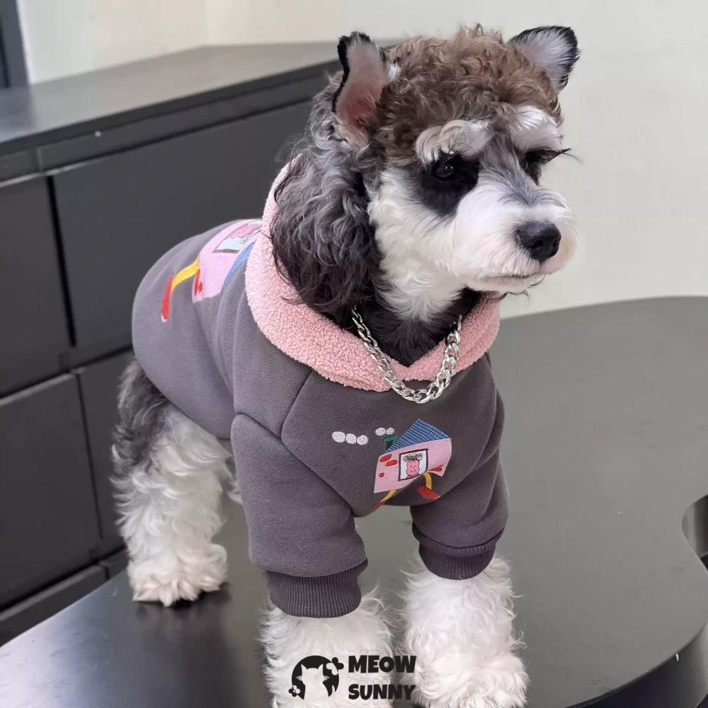 Dog Clothes Autumn/Winter Plush Cotton Gray Sweatshirt