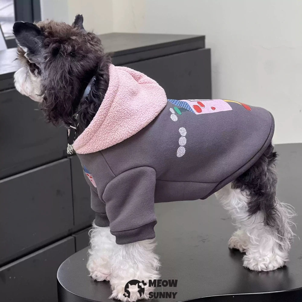 Dog Clothes Autumn/Winter Plush Cotton Gray Sweatshirt