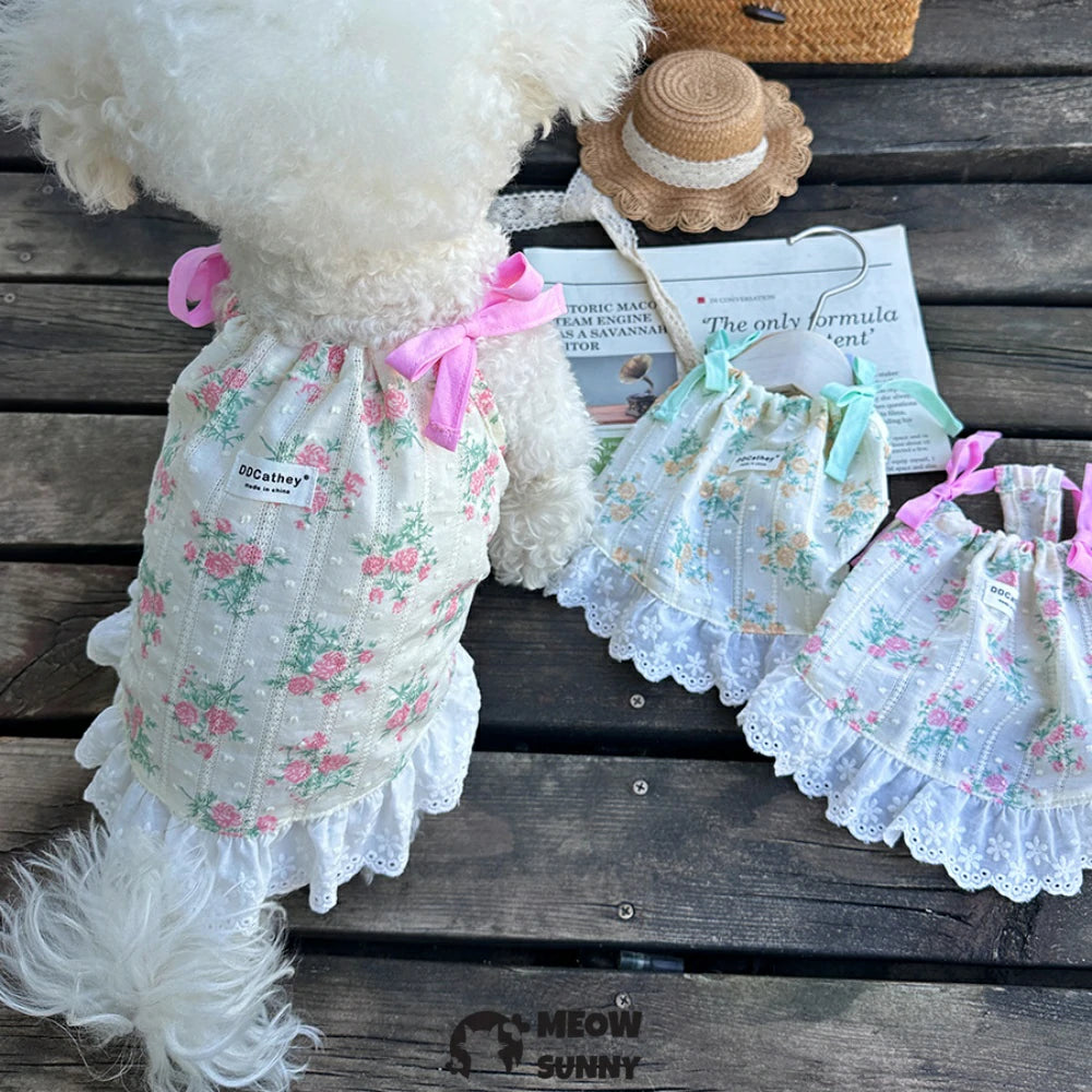 Dog Clothes Cute Floral Princess Dresses Bowknot Style Design