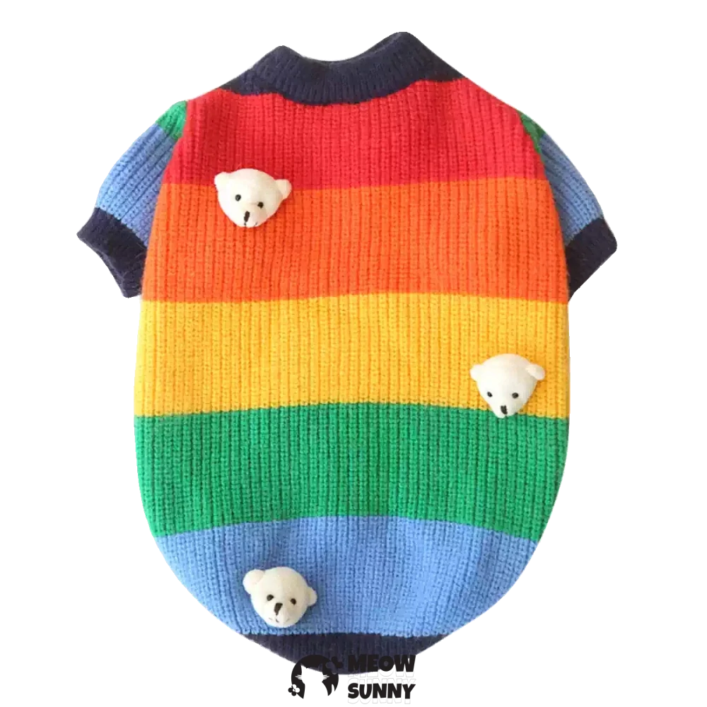 Dog Clothes Little Bear Rainbow Trendy Pet Thickened Sweater