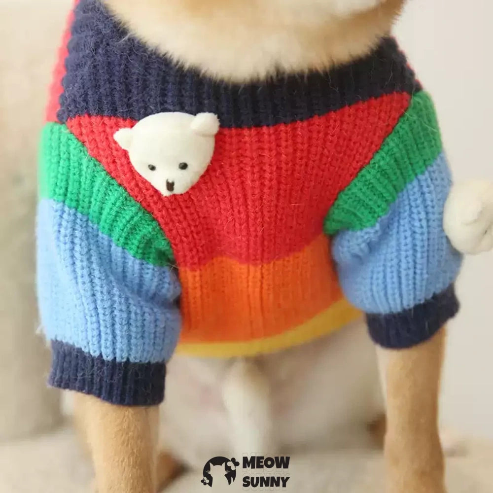 Dog Clothes Little Bear Rainbow Trendy Pet Thickened Sweater