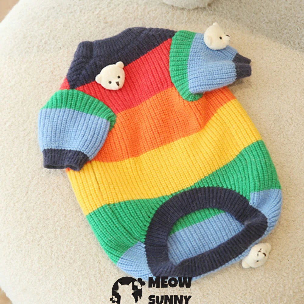 Dog Clothes Little Bear Rainbow Trendy Pet Thickened Sweater