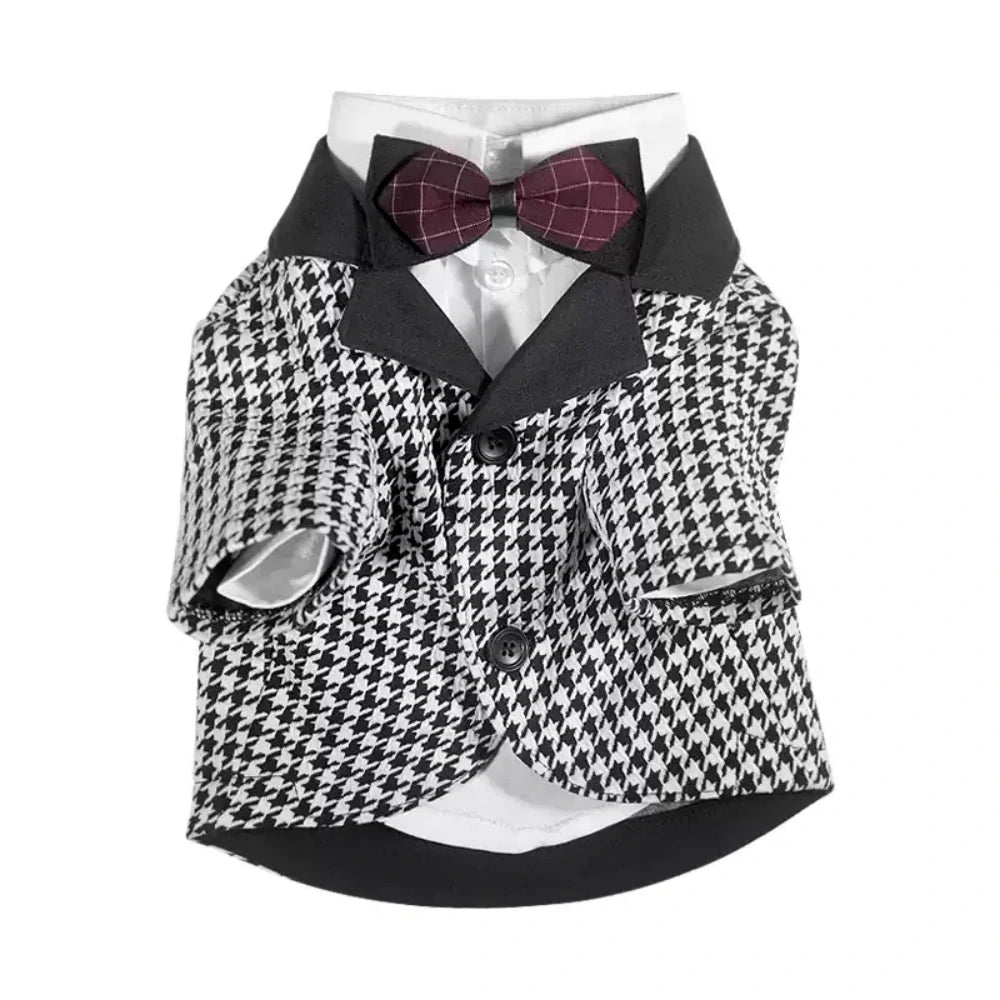 Dog Clothes Pet Suit Small and Medium Dog Houndstooth Wedding Dress