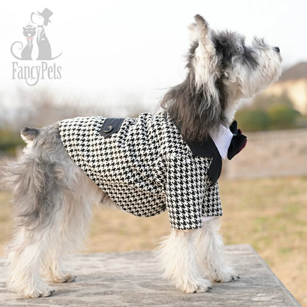Dog Clothes Pet Suit Small and Medium Dog Houndstooth Wedding Dress