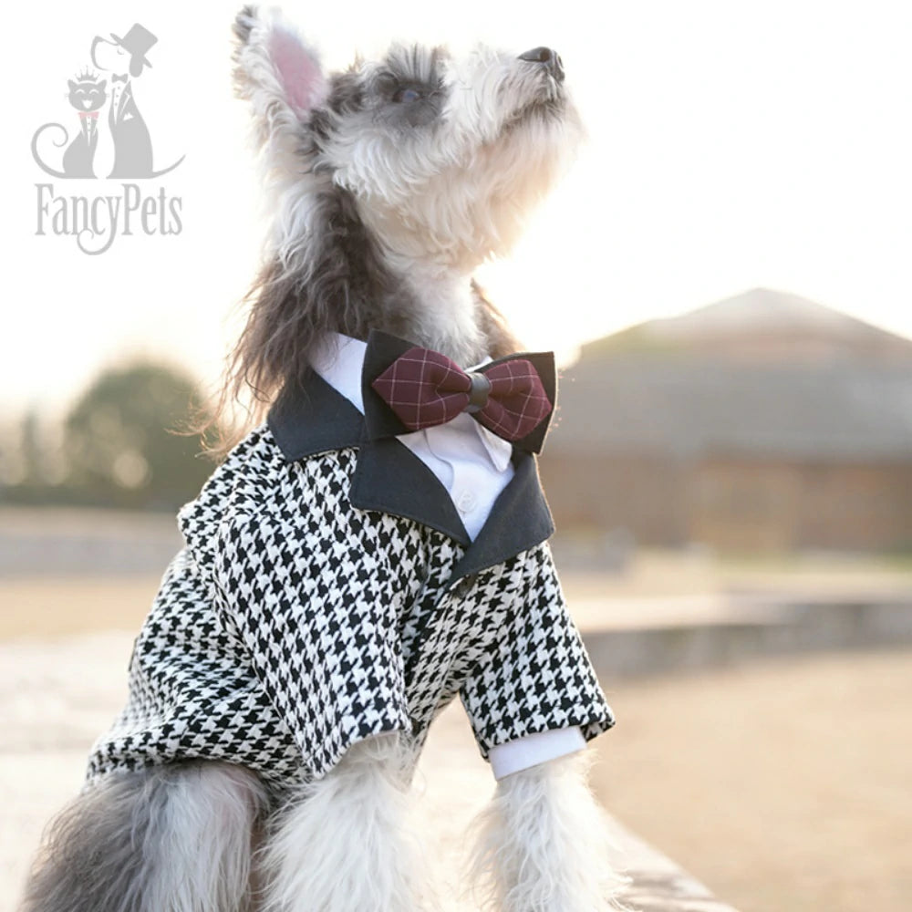 Dog Clothes Pet Suit Small and Medium Dog Houndstooth Wedding Dress