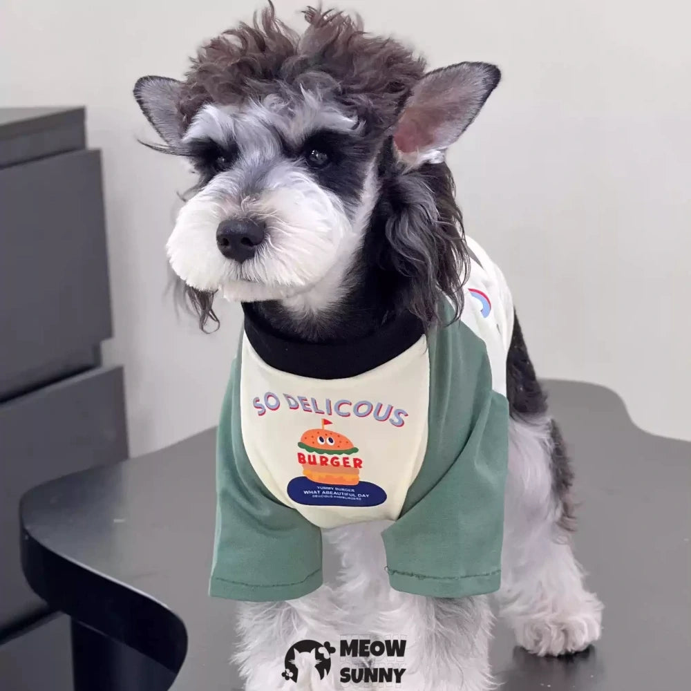 Dog Clothes Summer Cotton Colorblock Hamburger T-shirt