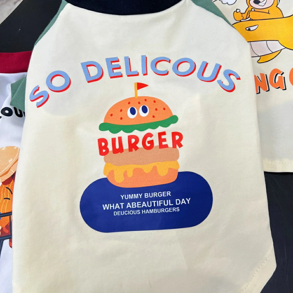 Dog Clothes Summer Cotton Colorblock Hamburger T-shirt