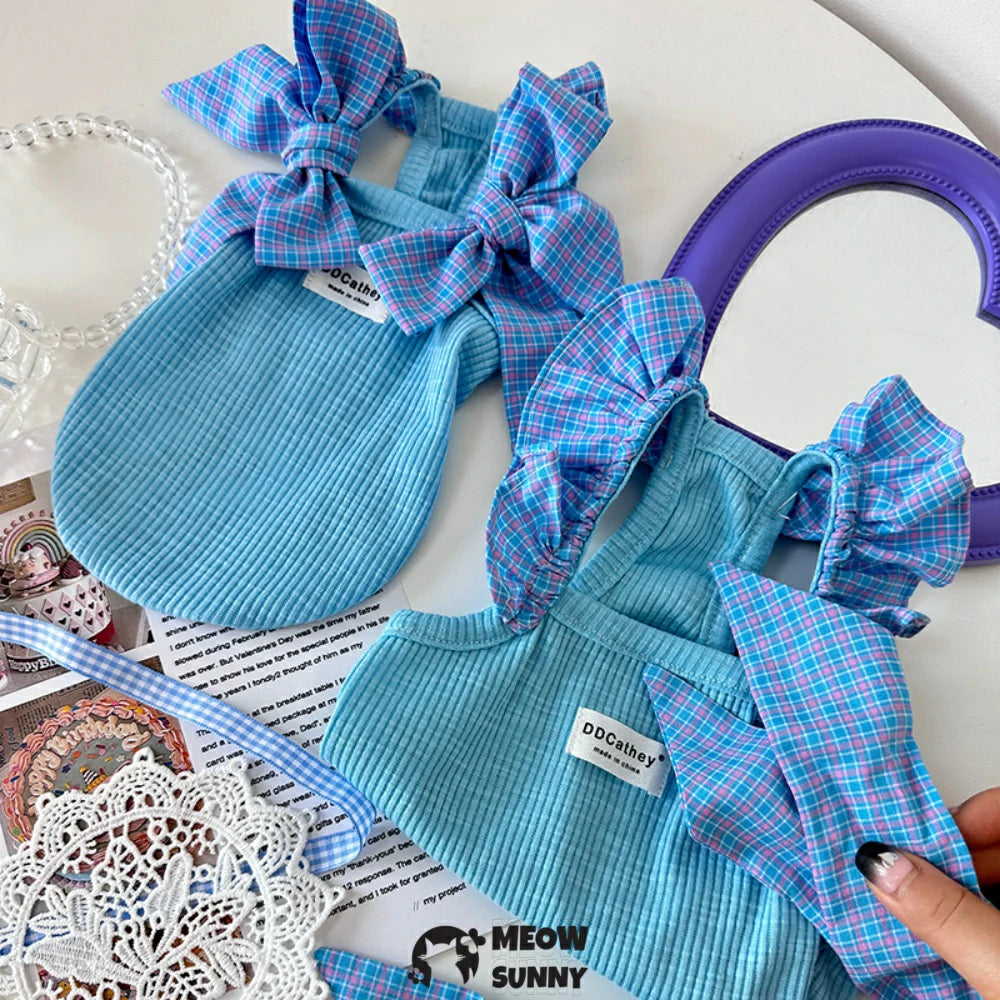 Dog Dress Plaid with Bowknot Cute Dress for Small Dog