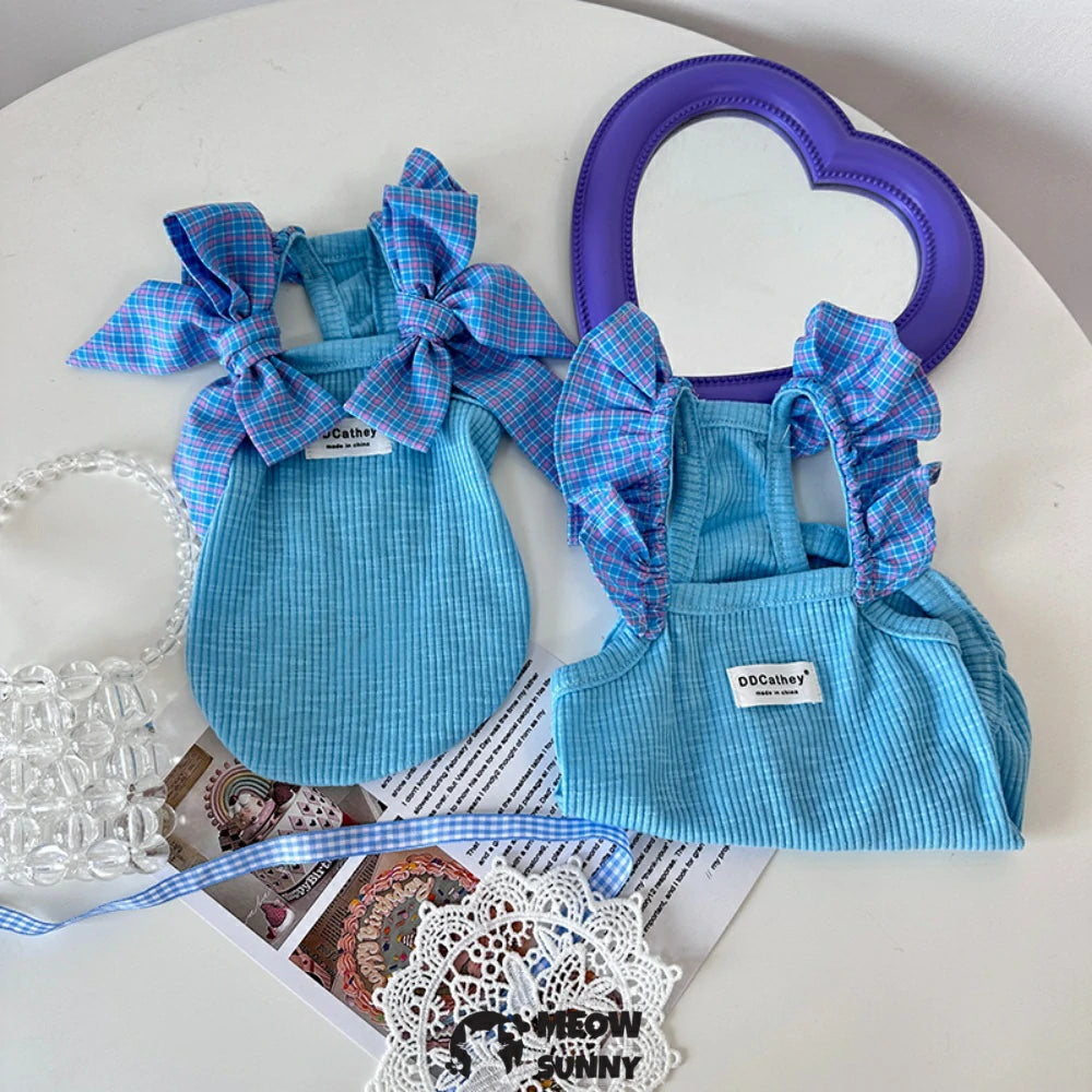 Dog Dress Plaid with Bowknot Cute Dress for Small Dog