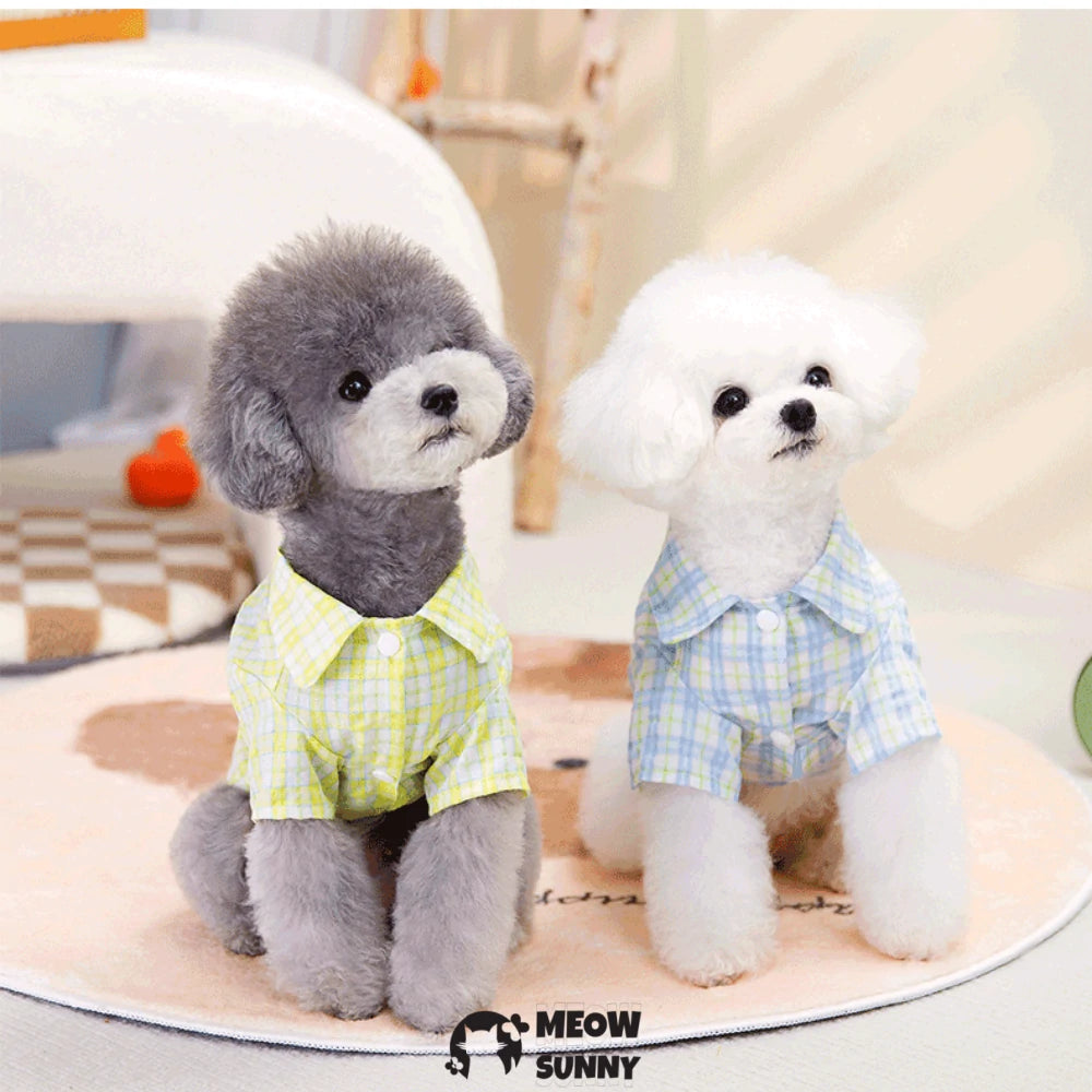 Dog Outfits for Small Dogs Boy Girls Summer Shirts with Plaid Pants Shirts