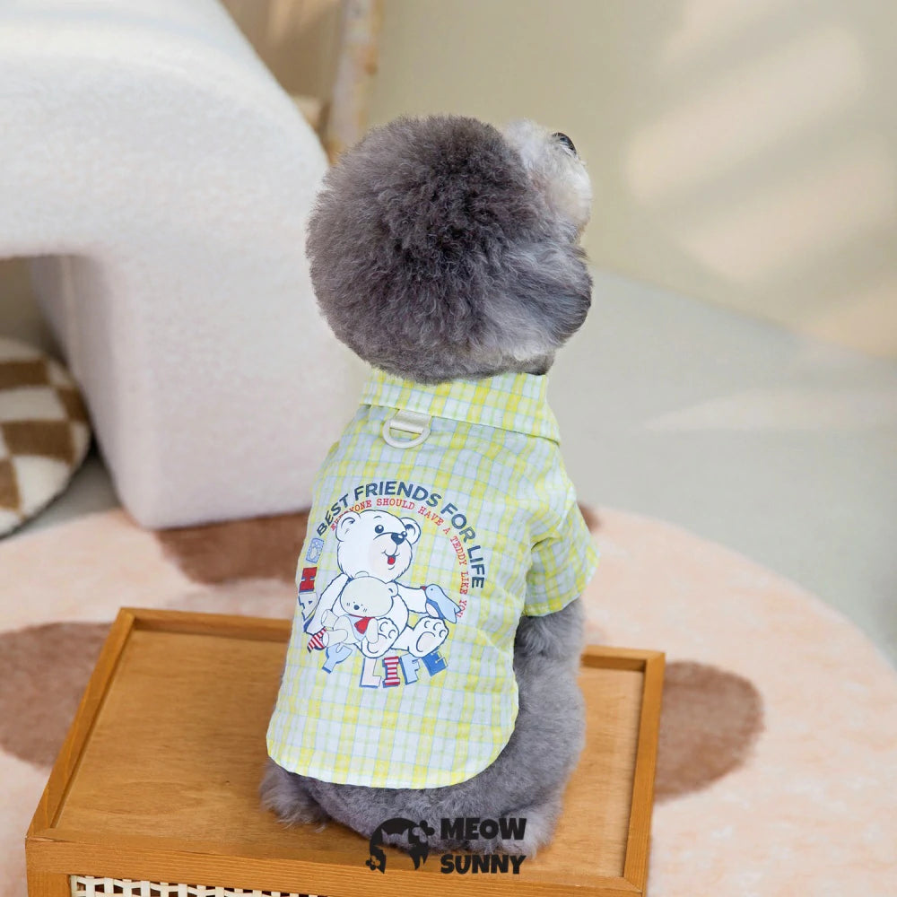 Dog Outfits for Small Dogs Boy Girls Summer Shirts with Plaid Pants Shirts