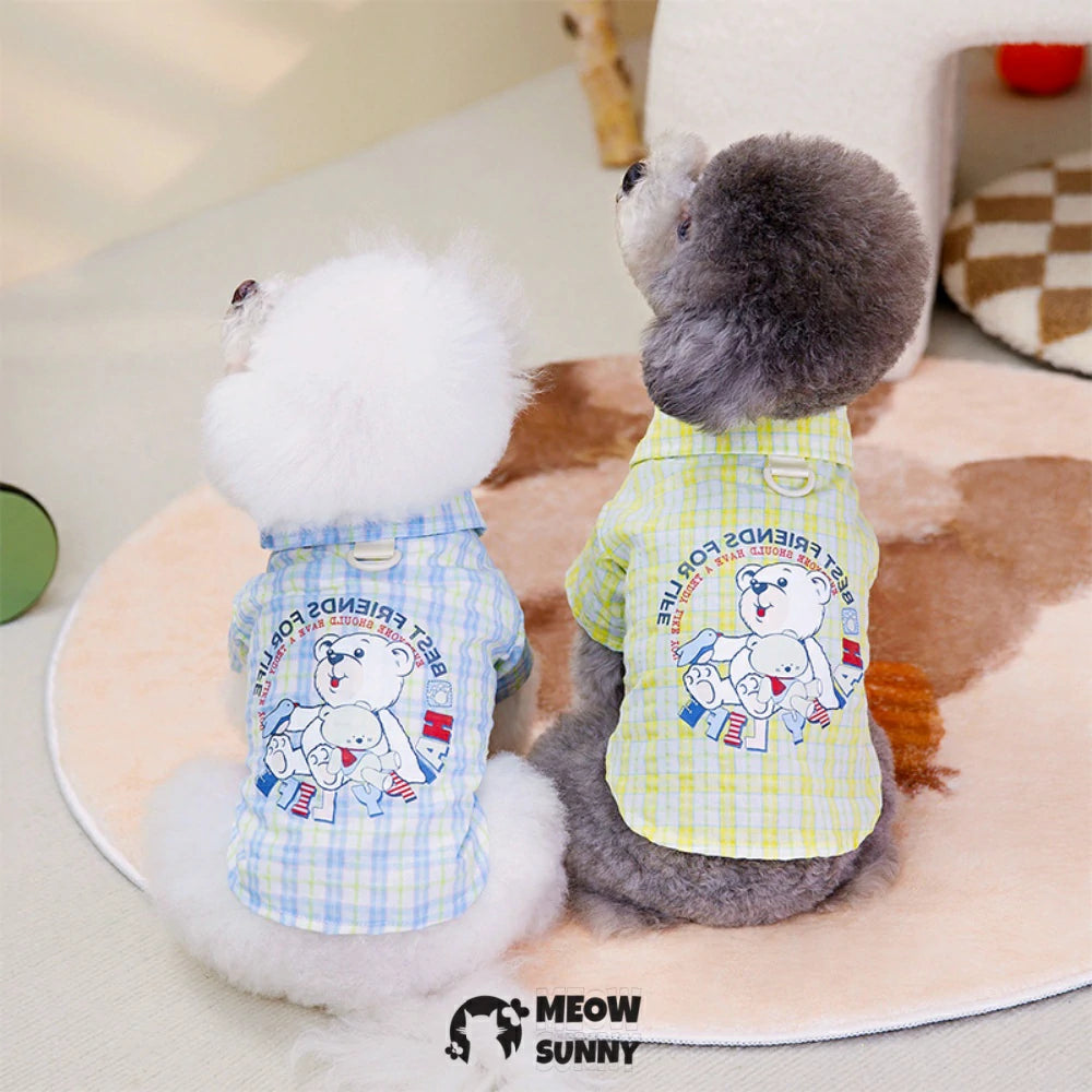 Dog Outfits for Small Dogs Boy Girls Summer Shirts with Plaid Pants Shirts