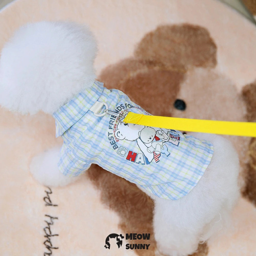 Dog Outfits for Small Dogs Boy Girls Summer Shirts with Plaid Pants Shirts