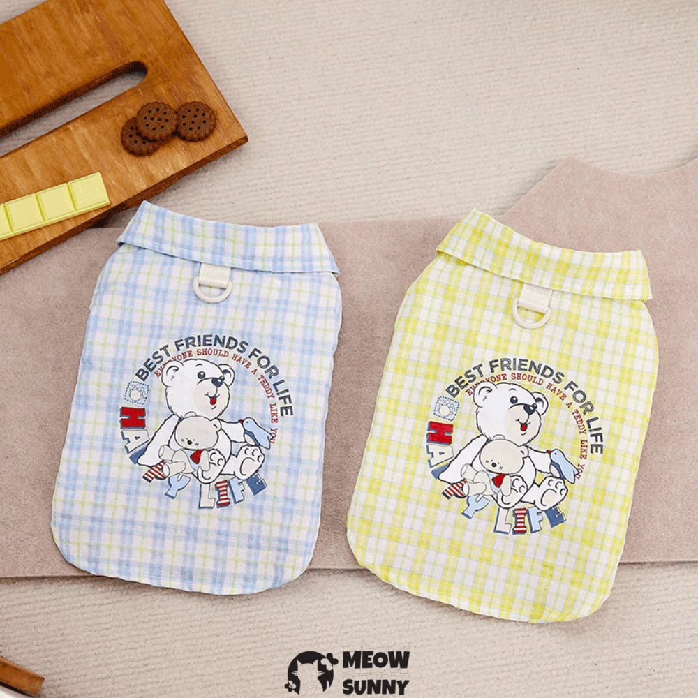 Dog Outfits for Small Dogs Boy Girls Summer Shirts with Plaid Pants Shirts