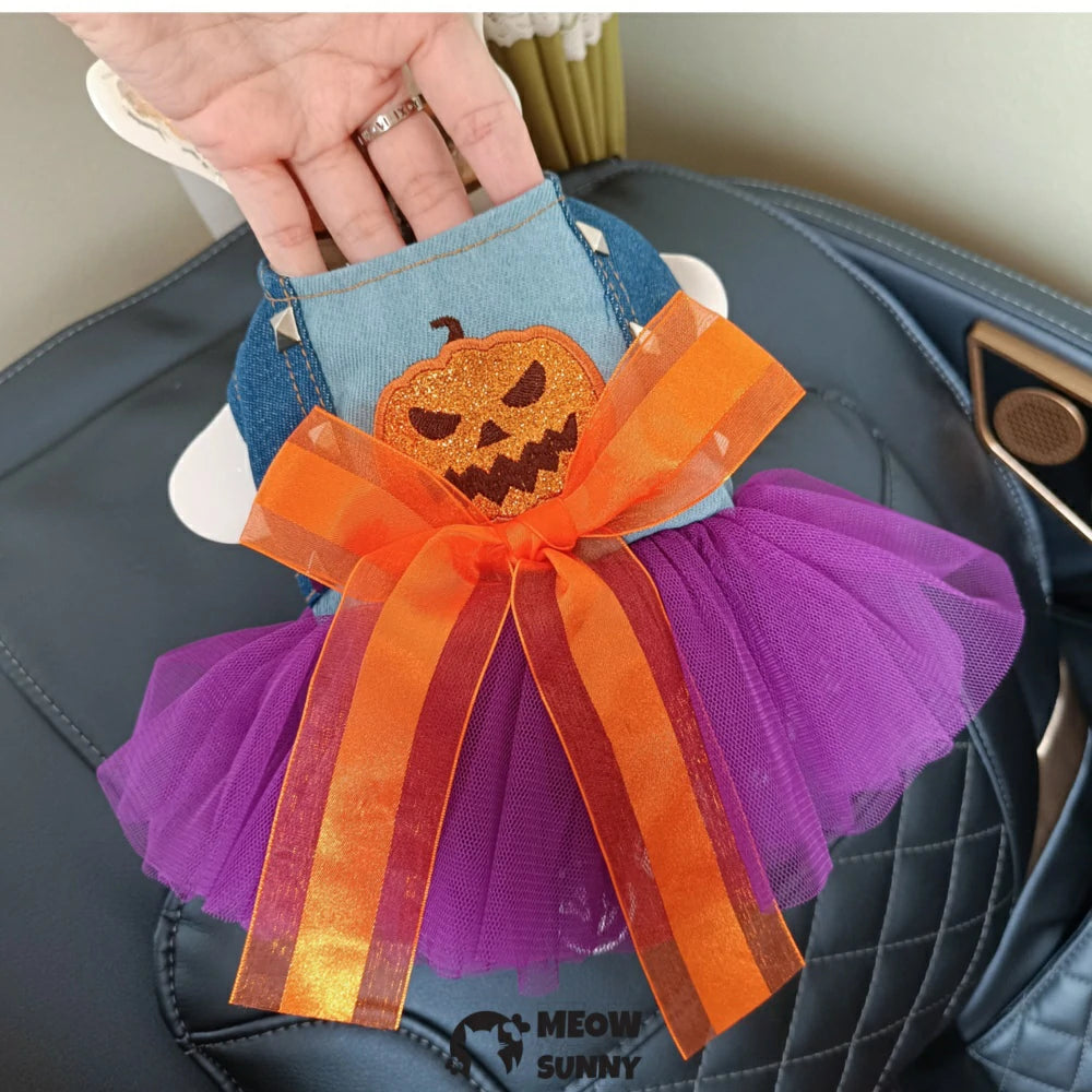 Dog Pumpkin Skirt Pet Clothes Halloween Princess Dress