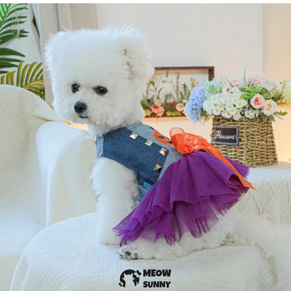Dog Pumpkin Skirt Pet Clothes Halloween Princess Dress