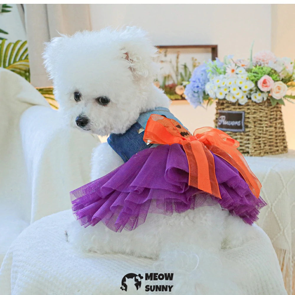 Dog Pumpkin Skirt Pet Clothes Halloween Princess Dress