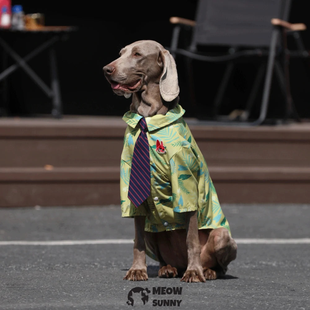 Dog Hawaiian Puppy Clothes, Leaf Printed Lapel Summer Polo T-Shirt