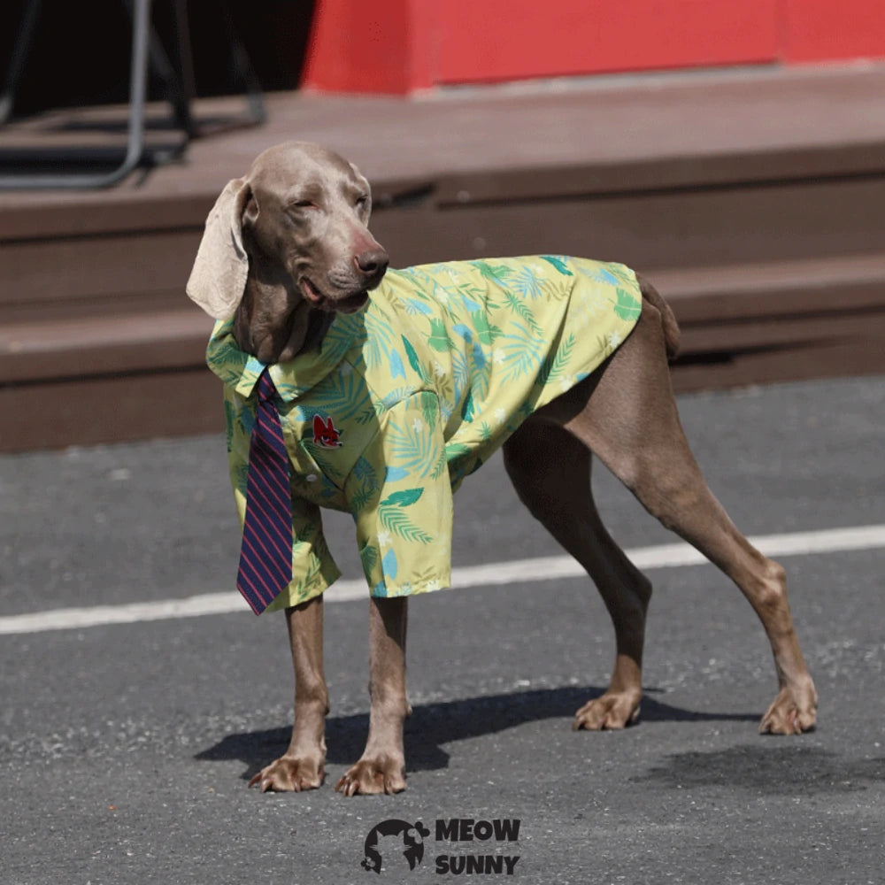 Dog Hawaiian Puppy Clothes, Leaf Printed Lapel Summer Polo T-Shirt