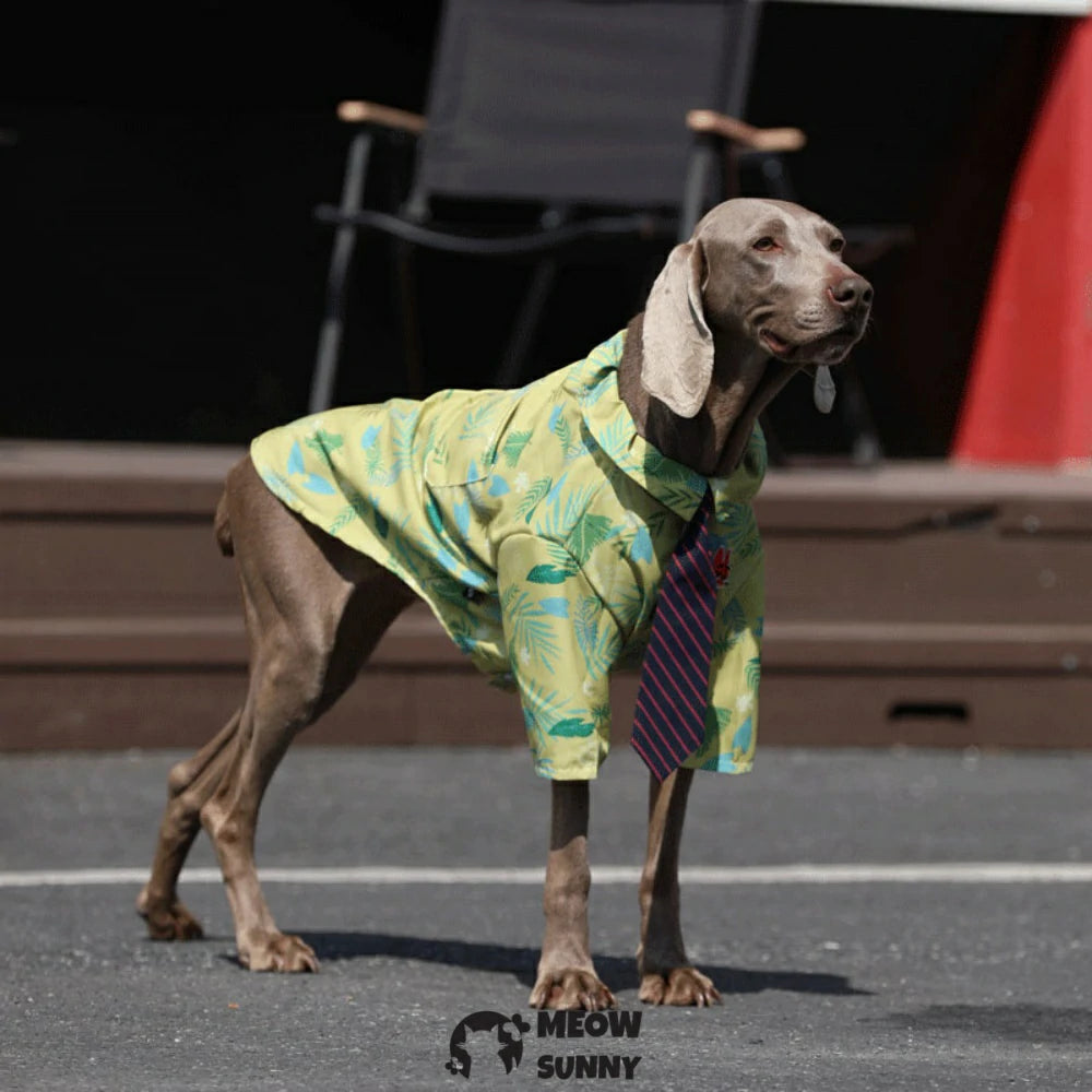 Dog Hawaiian Puppy Clothes, Leaf Printed Lapel Summer Polo T-Shirt