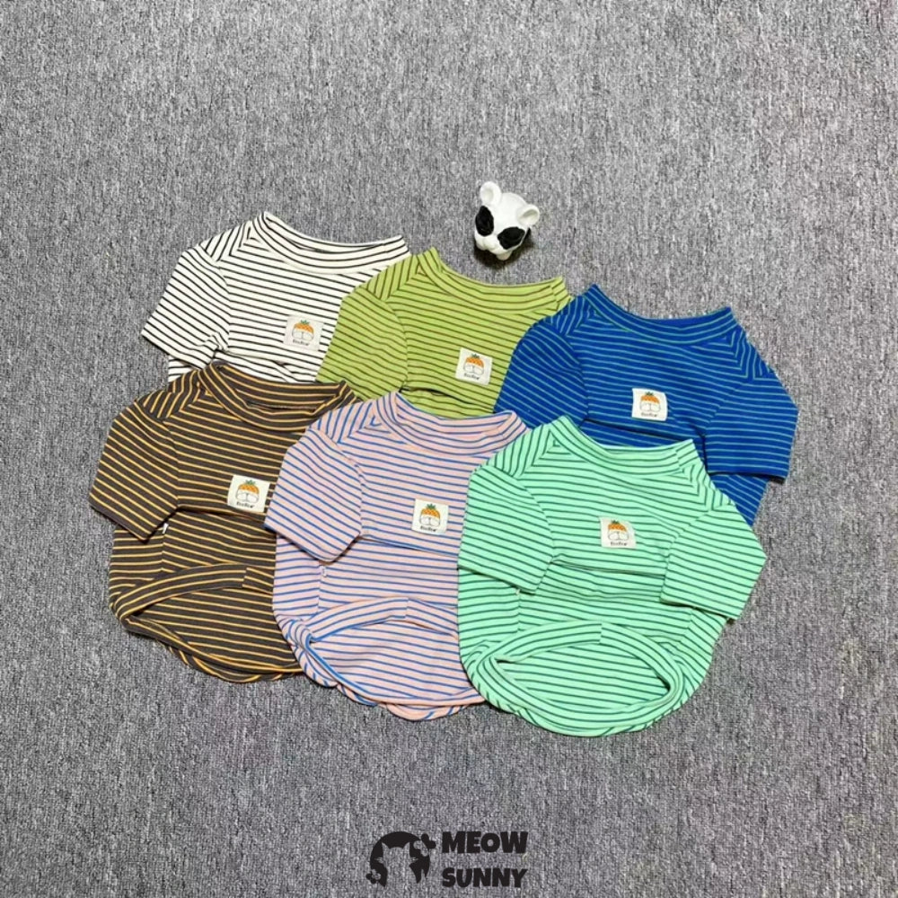 Dog Striped T-Shirt Cotton Breathable Pet Apparel Colorful Puppy Sweatshirt Clothes