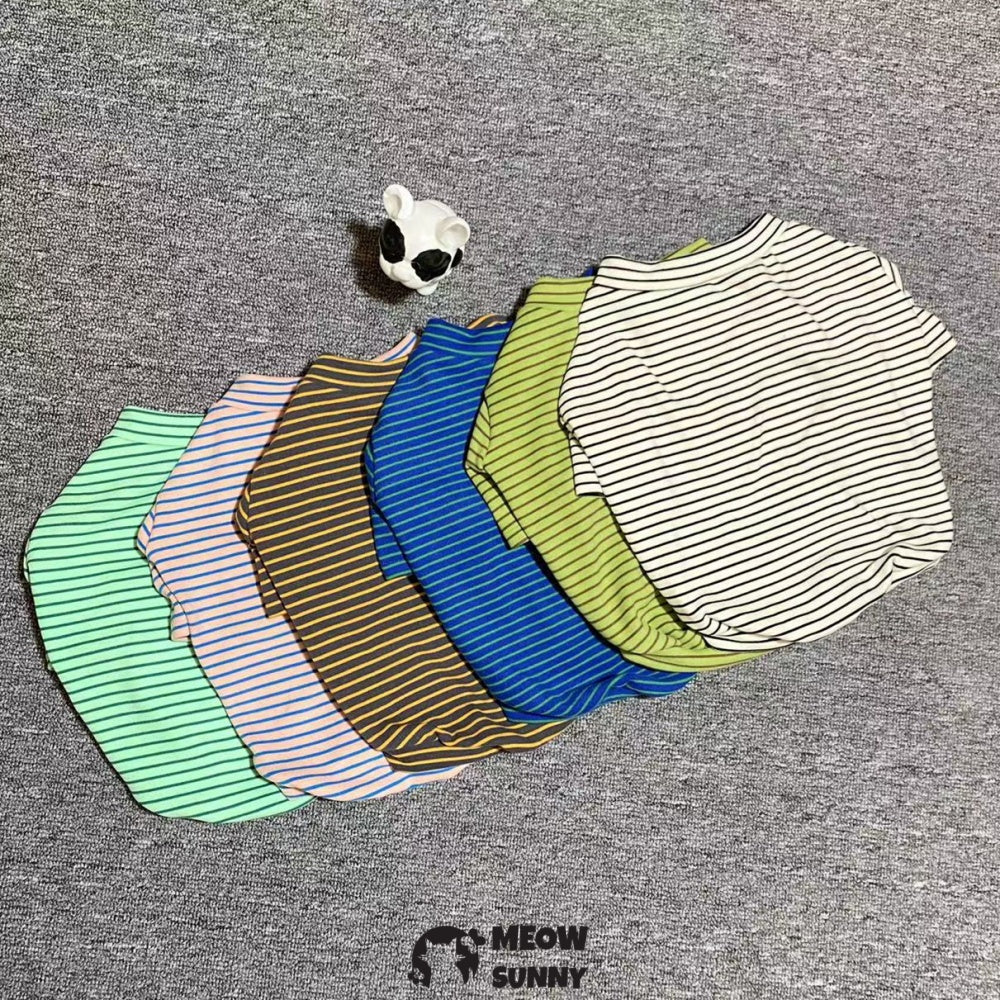 Dog Striped T-Shirt Cotton Breathable Pet Apparel Colorful Puppy Sweatshirt Clothes