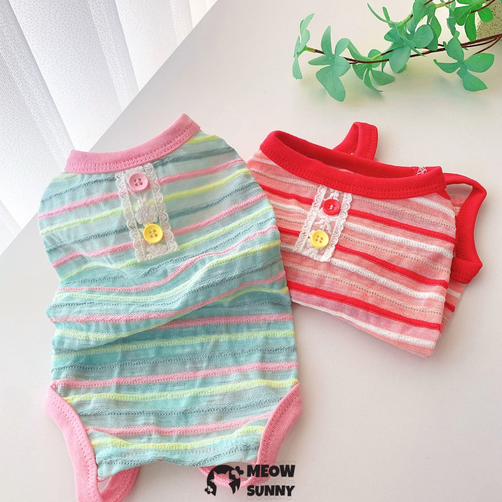 Dog Striped T-Shirt Cotton Breathable Pet Apparel Colorful bodysuit