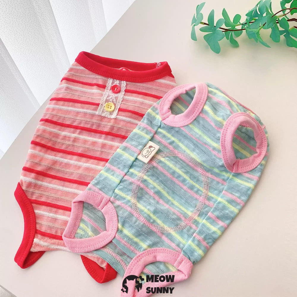 Dog Striped T-Shirt Cotton Breathable Pet Apparel Colorful bodysuit