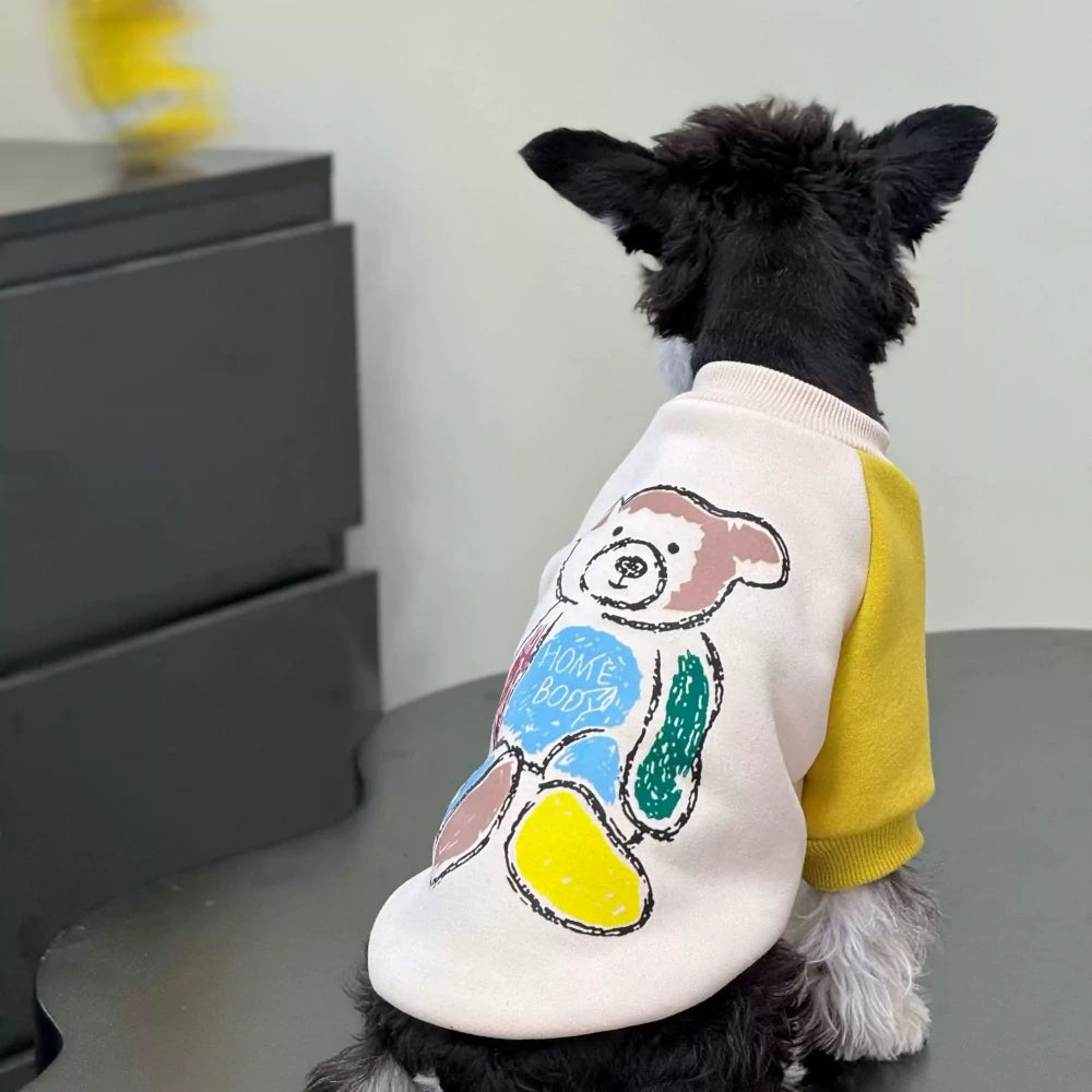 Dog autumn and winter clothes color matching cute bear plush cotton sweatshirt