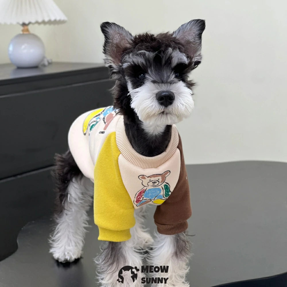 Dog autumn and winter clothes color matching cute bear plush cotton sweatshirt