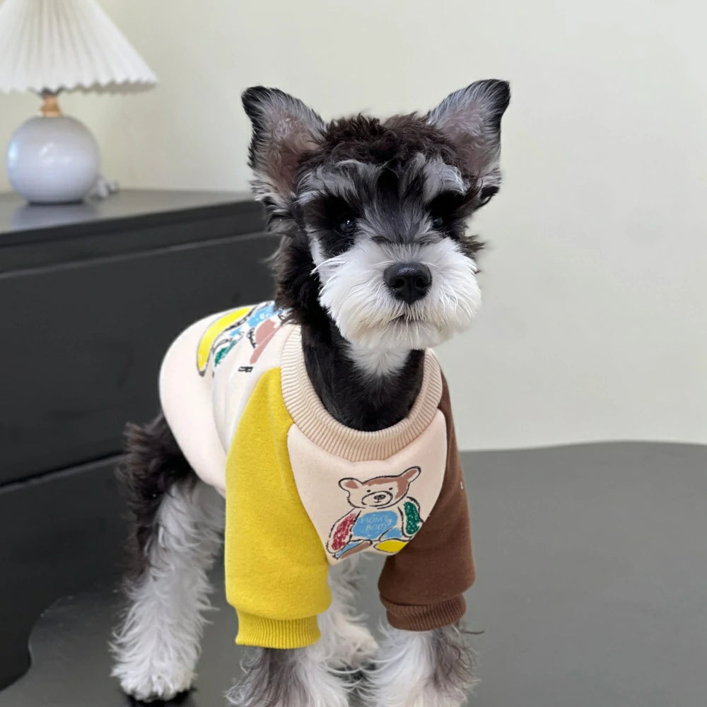 Dog autumn and winter clothes color matching cute bear plush cotton sweatshirt