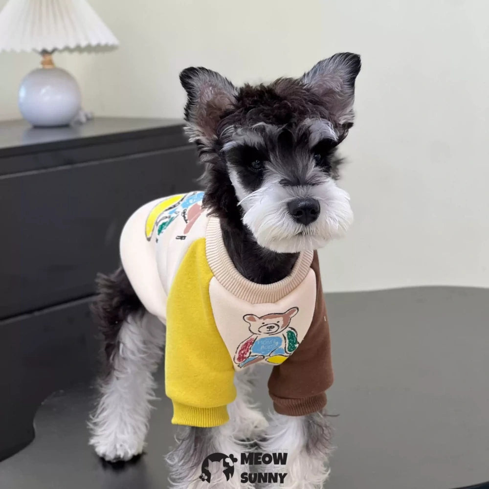 Dog autumn and winter clothes color matching cute bear plush cotton sweatshirt
