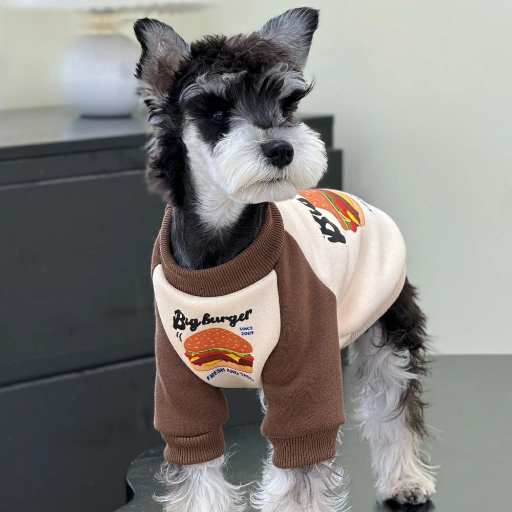 Dog autumn and winter clothes hamburger color matching velvet cotton sweatshirt