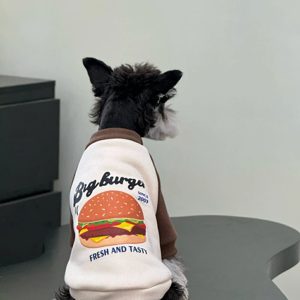 Dog autumn and winter clothes hamburger color matching velvet cotton sweatshirt