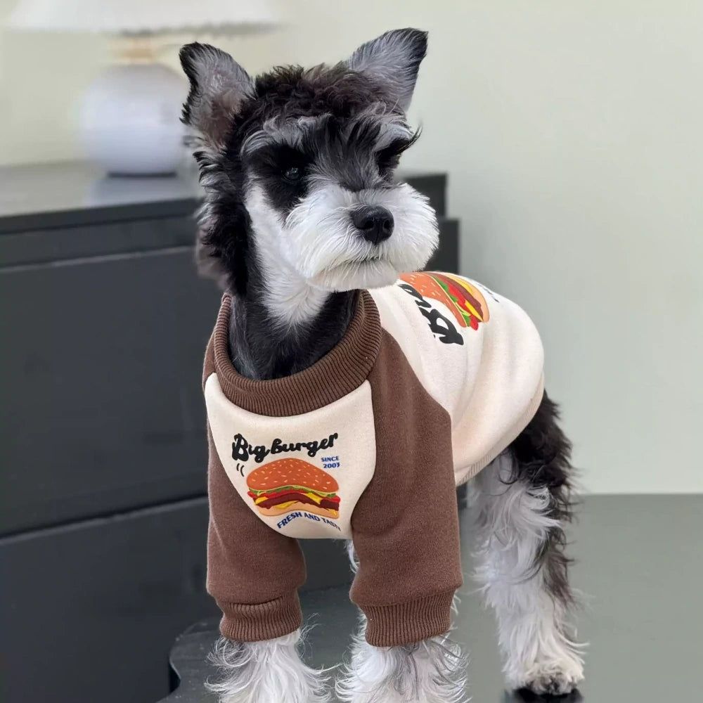 Dog autumn and winter clothes hamburger color matching velvet cotton sweatshirt