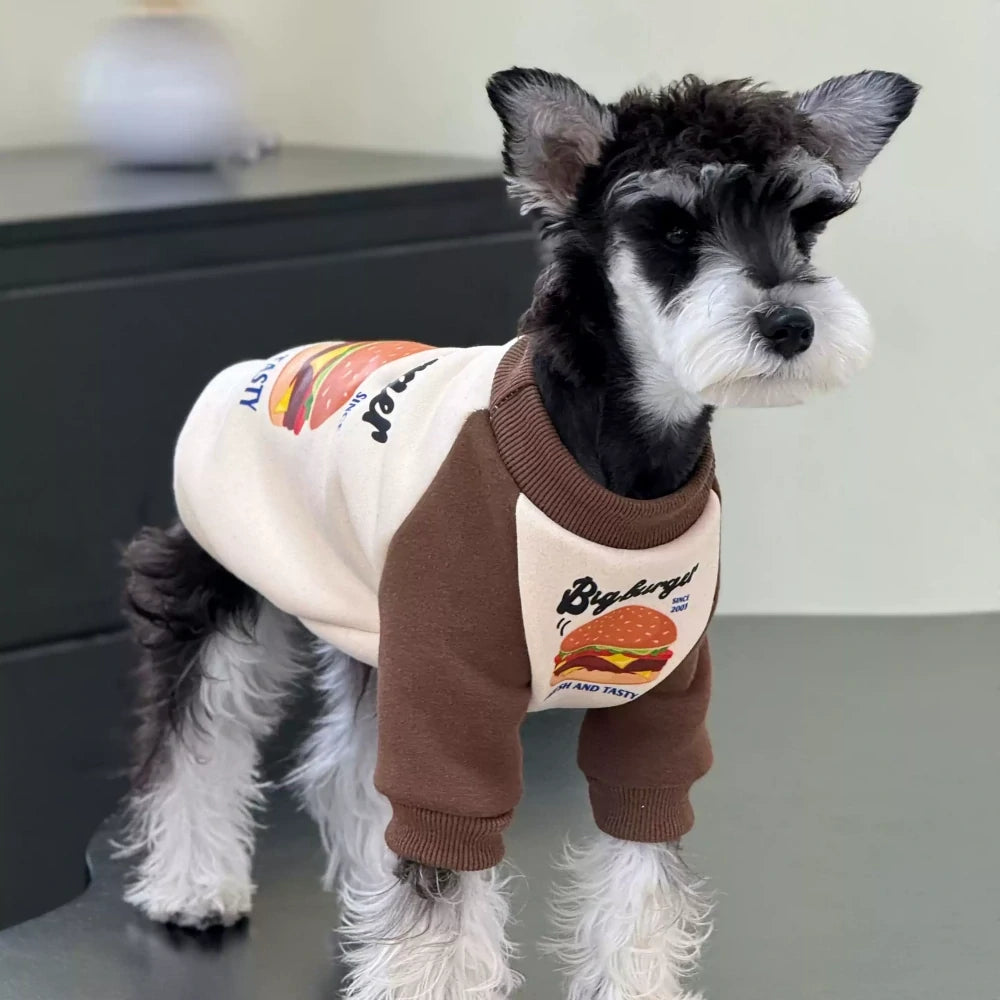 Dog autumn and winter clothes hamburger color matching velvet cotton sweatshirt