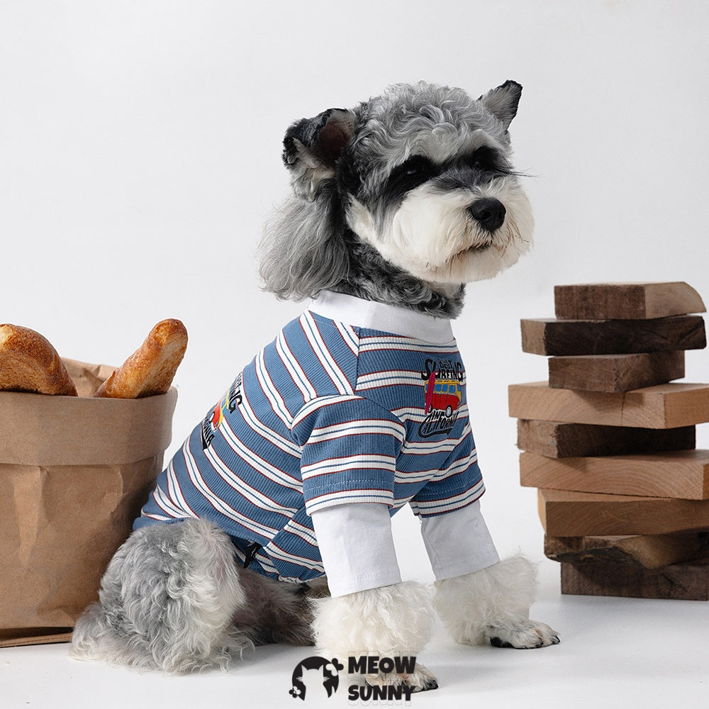 Dog Soft Breathable Cotton Shirt Blue and White Stripes