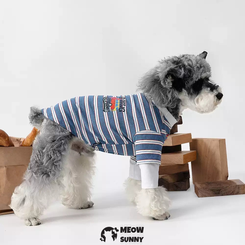 Dog Soft Breathable Cotton Shirt Blue and White Stripes
