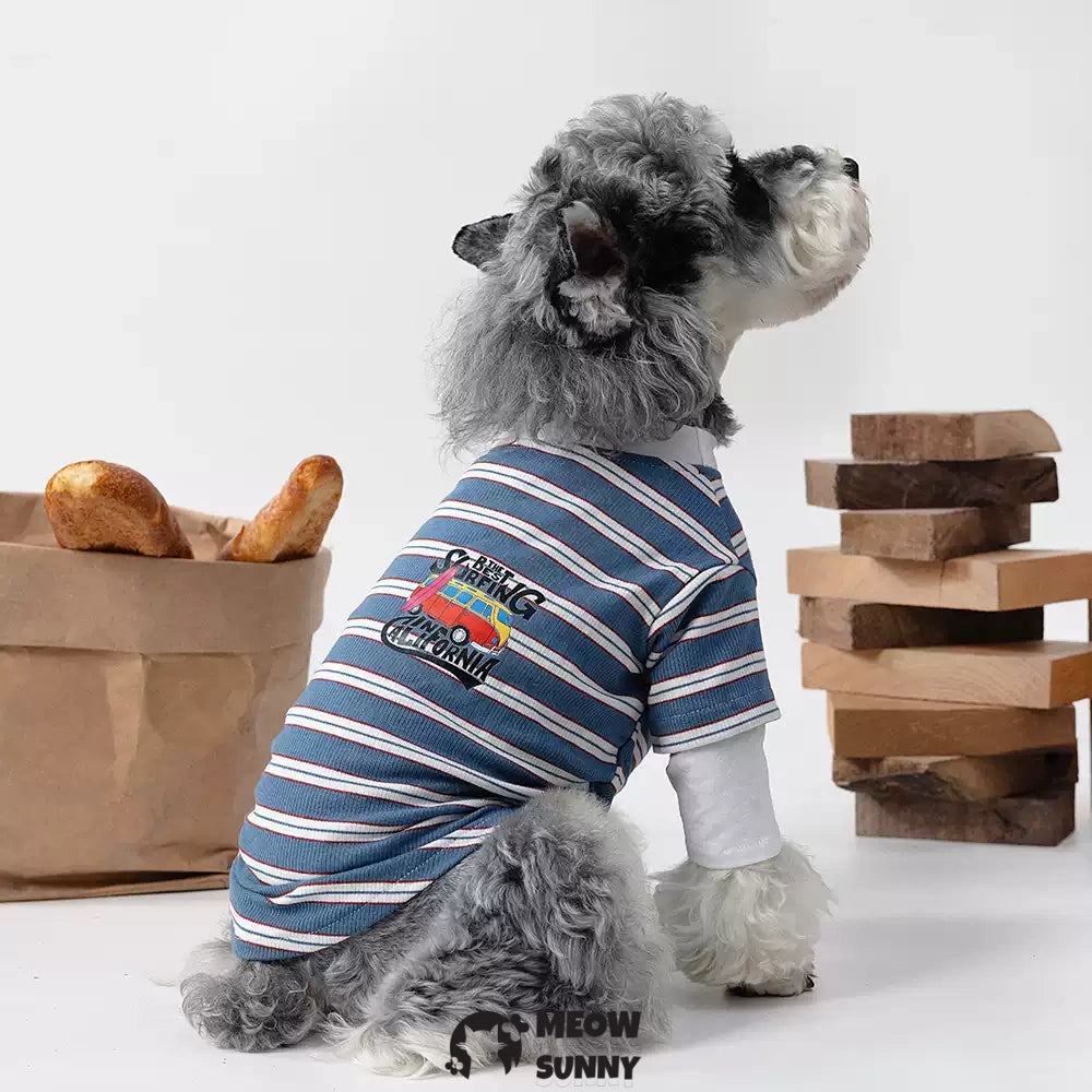 Dog Soft Breathable Cotton Shirt Blue and White Stripes