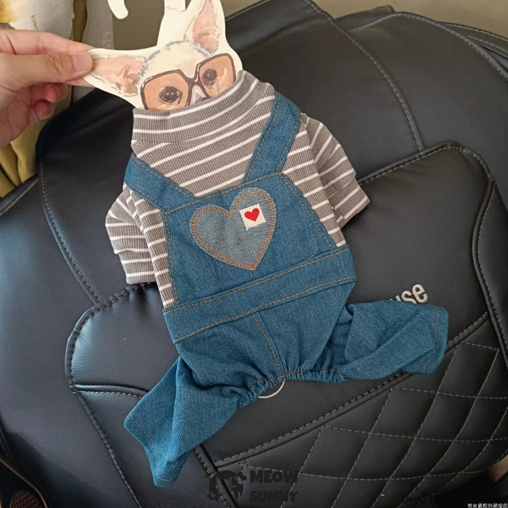 Dog overalls pet clothes heart four-legged pants