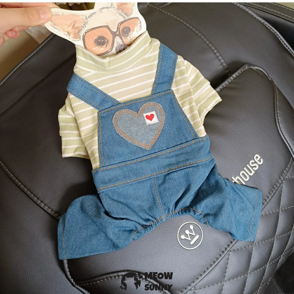 Dog overalls pet clothes heart four-legged pants