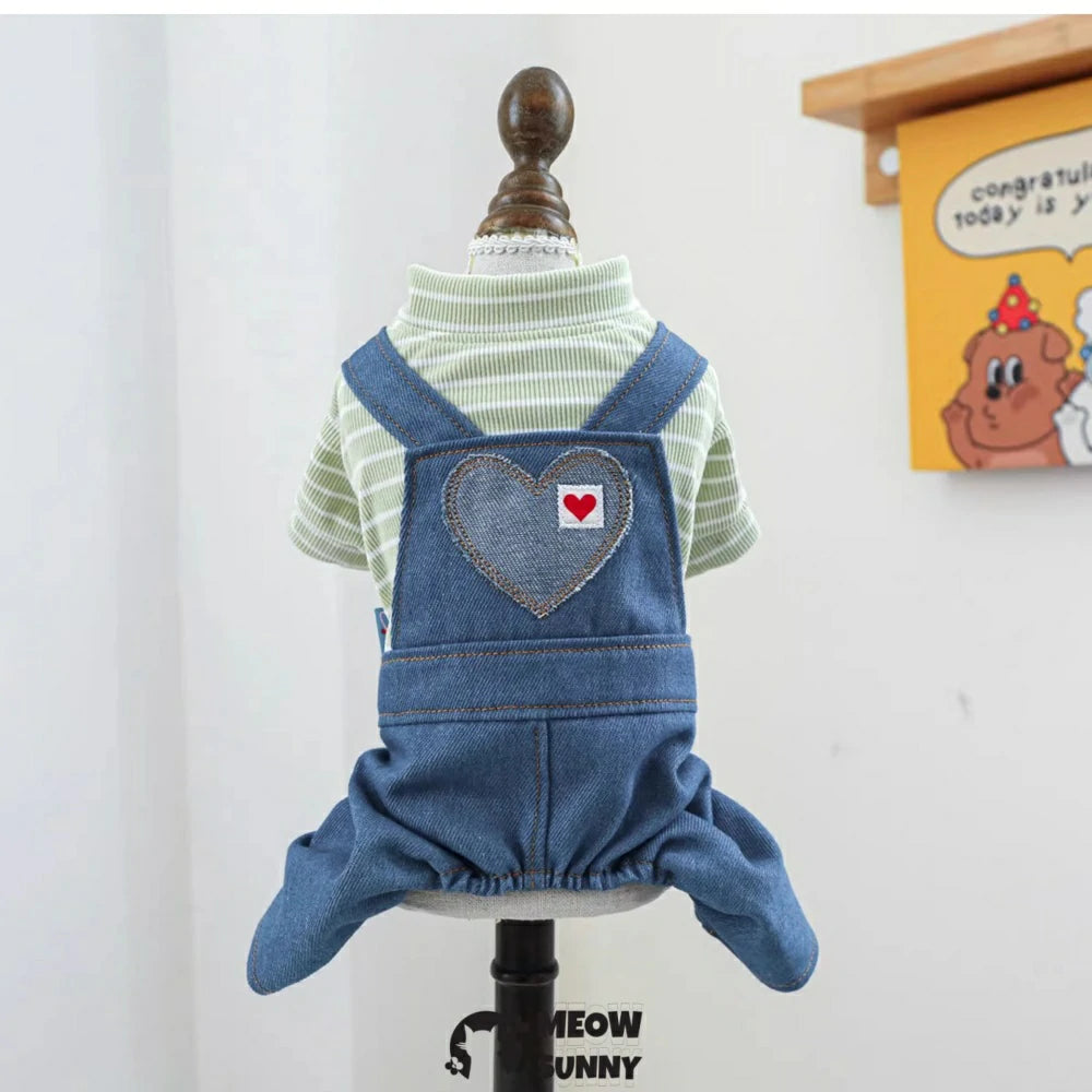 Dog overalls pet clothes heart four-legged pants