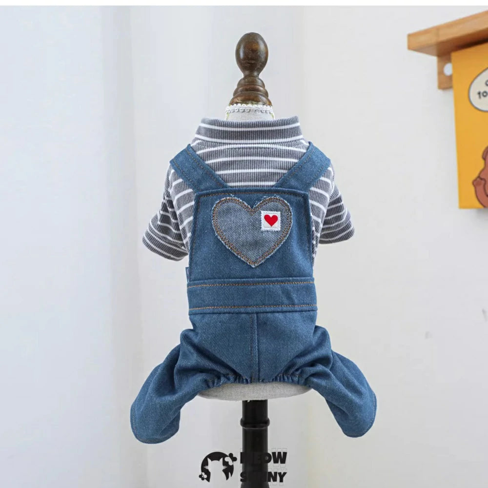 Dog overalls pet clothes heart four-legged pants